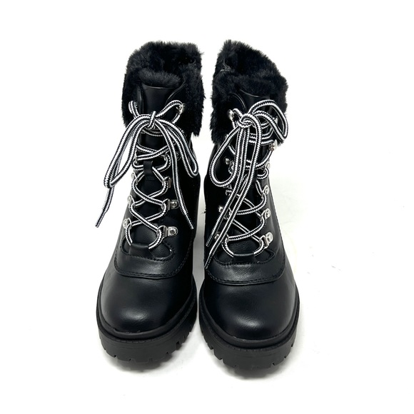 Torrid Black Faux Fur Lug Rider Combat Platform Chunky Moto Ankle Bootie Boots - Picture 4 of 9